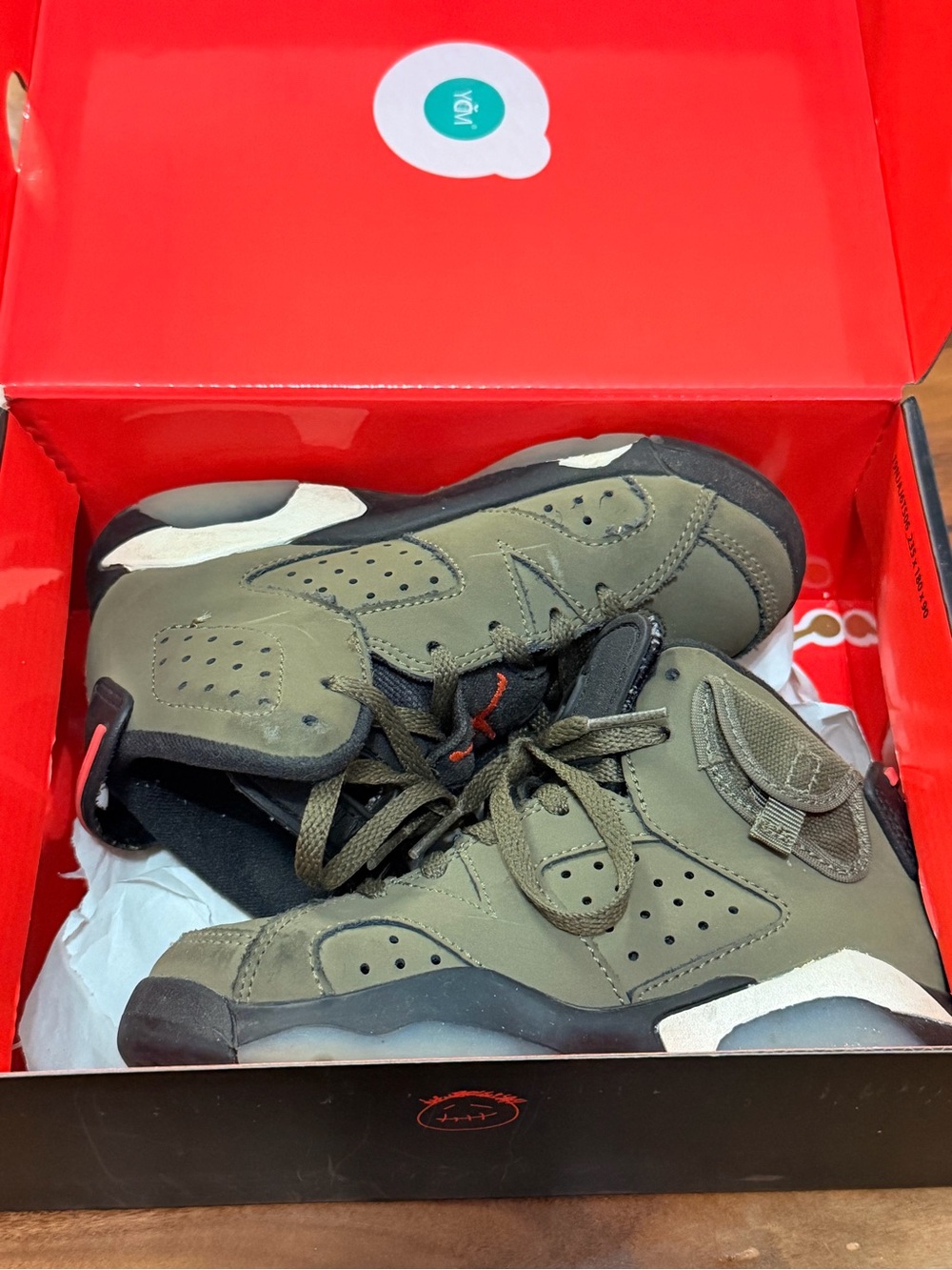 Jordan 6 Retro x Travis Scott Olive and Black High-Top Sneakers sz 11c - Picture 2 of 6